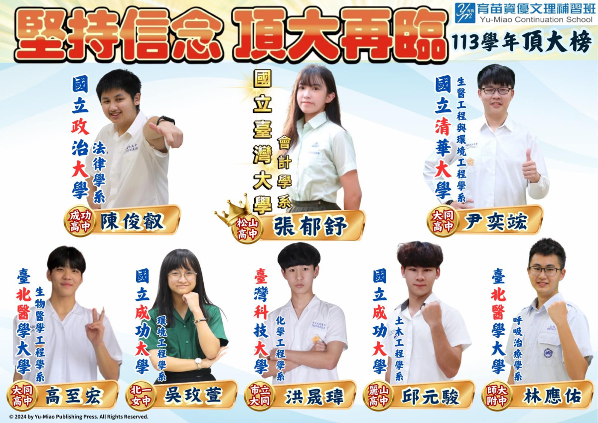 113學年-育苗文理補習班頂大榜